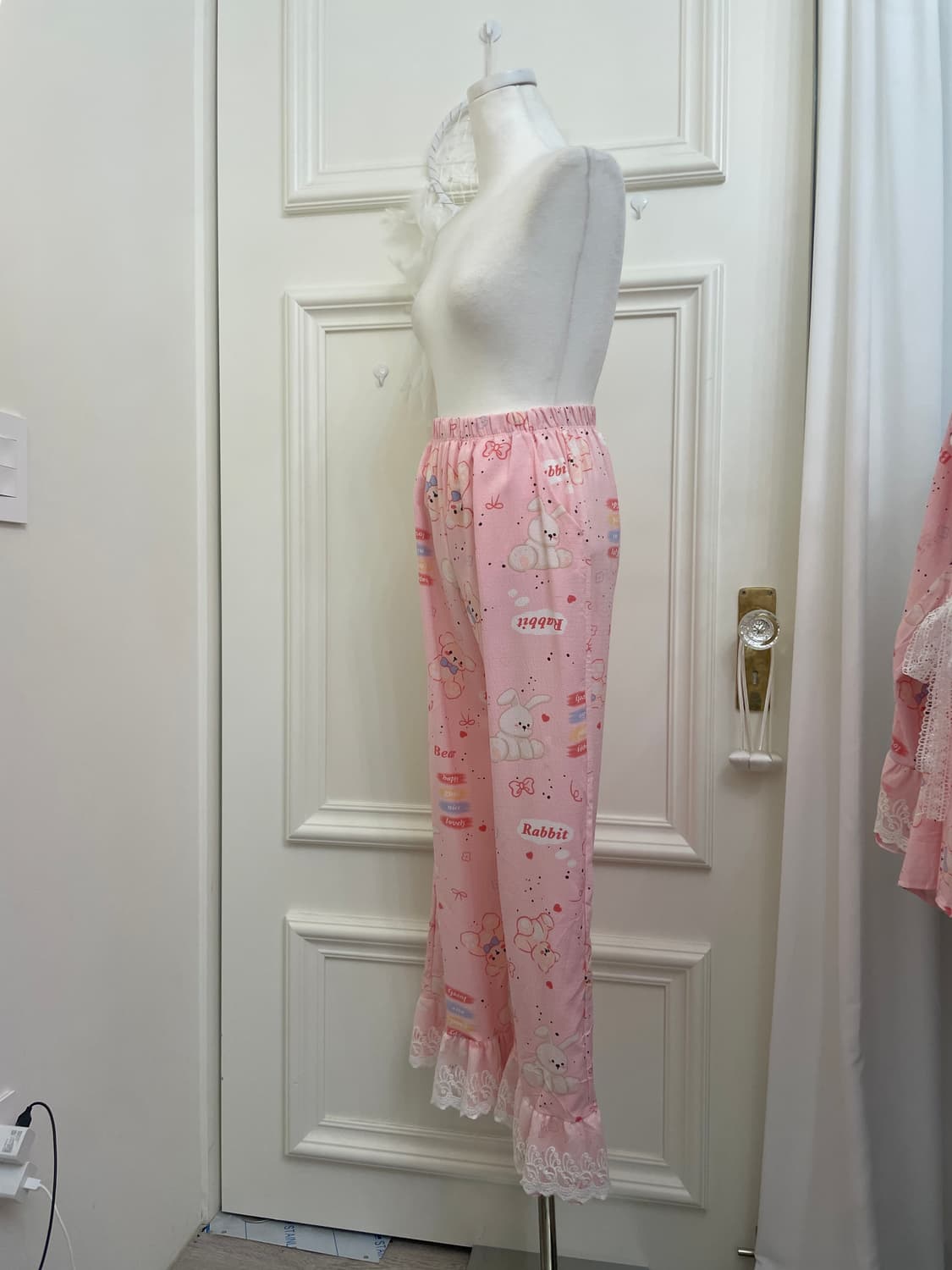pink lace point bear print pajama set 상품이미지8