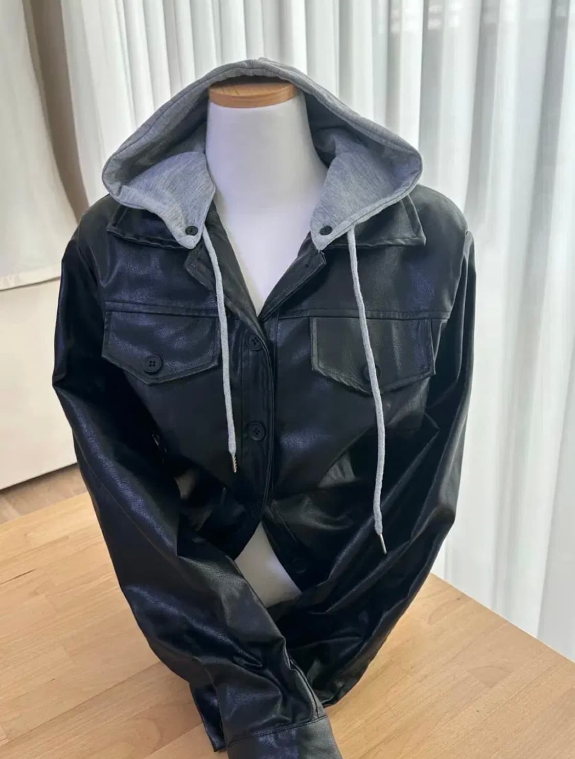 후드 탈부착 레더 라이더 크롭 자켓 솜빈티지 이코 어항 오네갸루 stc 상품이미지1