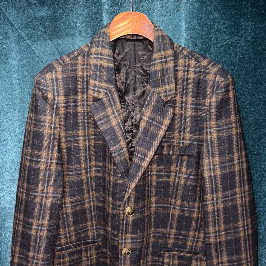(L) 빈티지 체크 패턴 금장 울 블레이저 자켓 상품이미지2