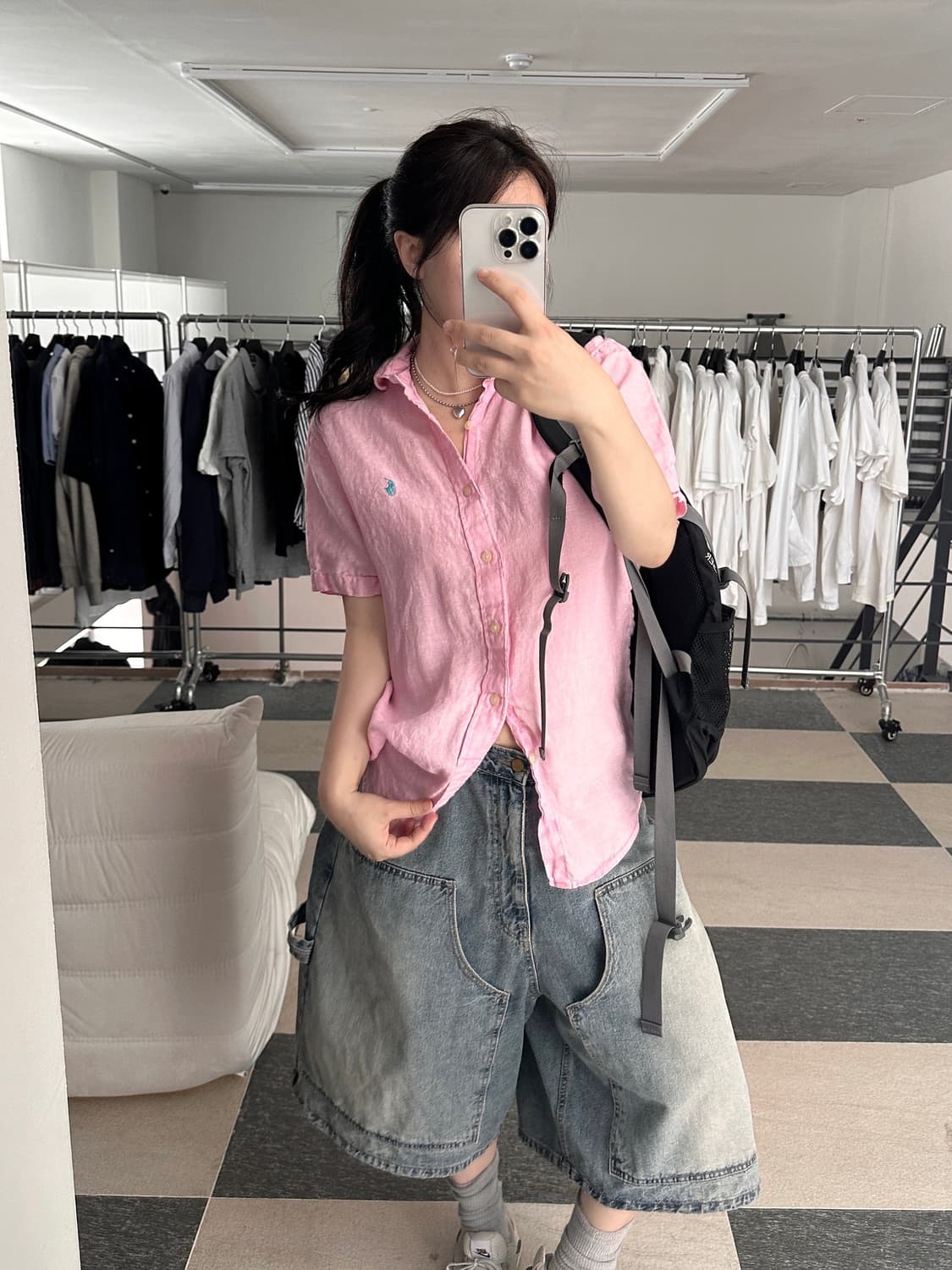 폴로 랄프로렌 핑크 린넨 반팔 셔츠  상품이미지2
