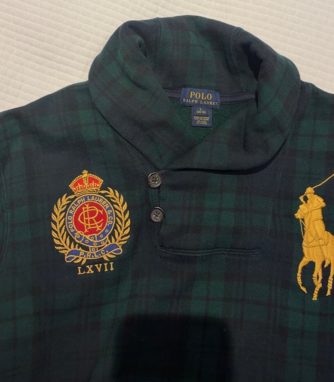 폴로 랄프로렌 빅포니 체크 카키 카라 맨투맨 상품이미지2