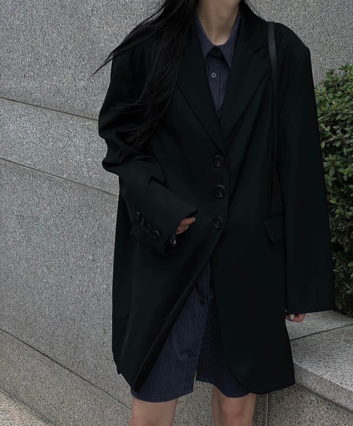 트리밍버드 오버핏 싱글 자켓 블랙 상품이미지2