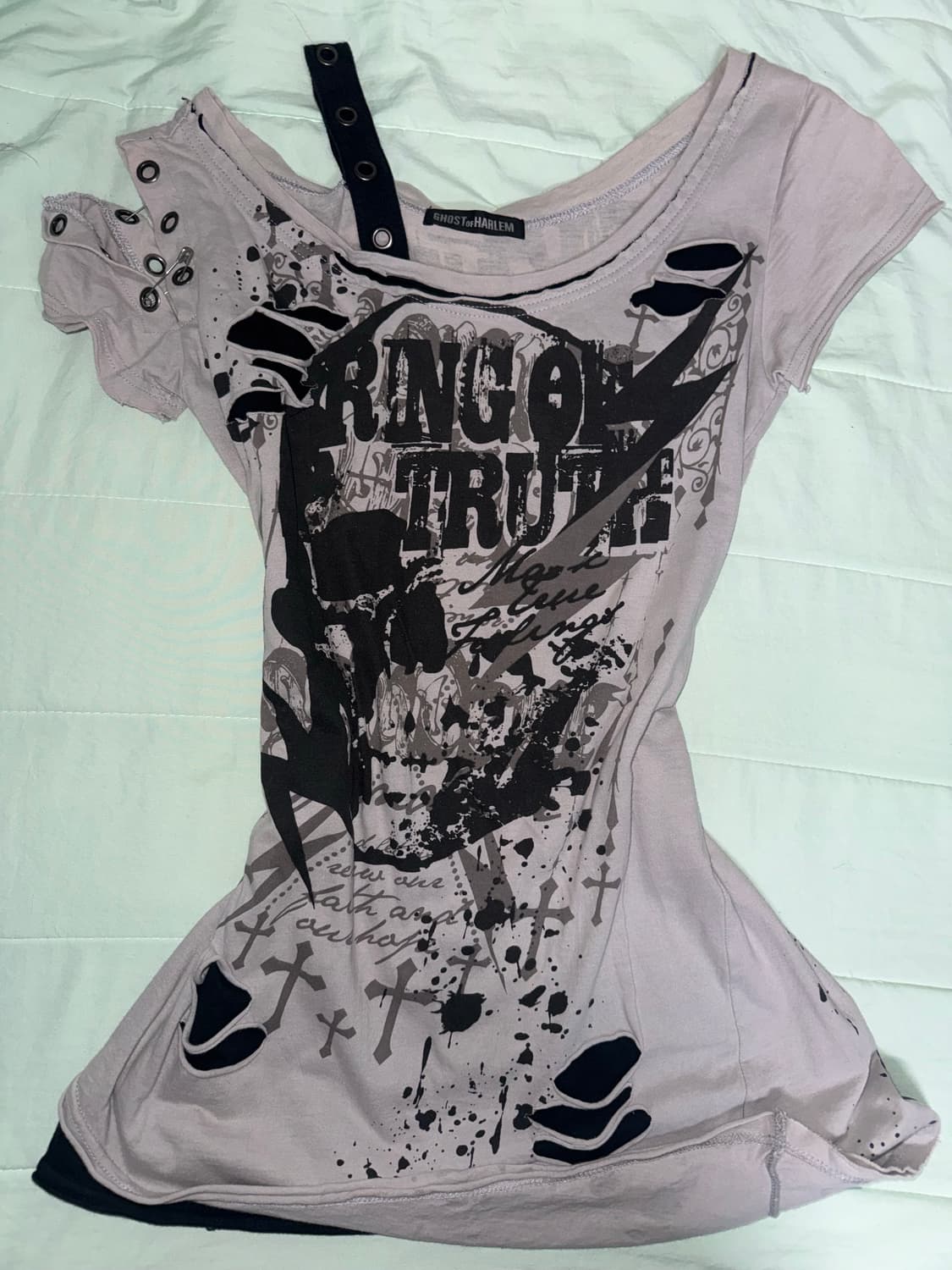 Ghost of harlem 펑크 오프숄더 반팔 티셔츠 상품이미지1