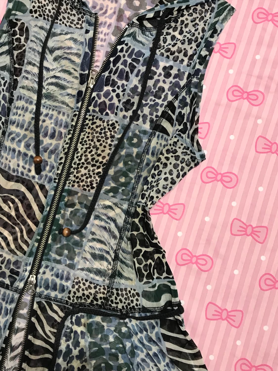 레오파드 블루 투웨이 나시 집업 갸루 y2k 상품이미지5