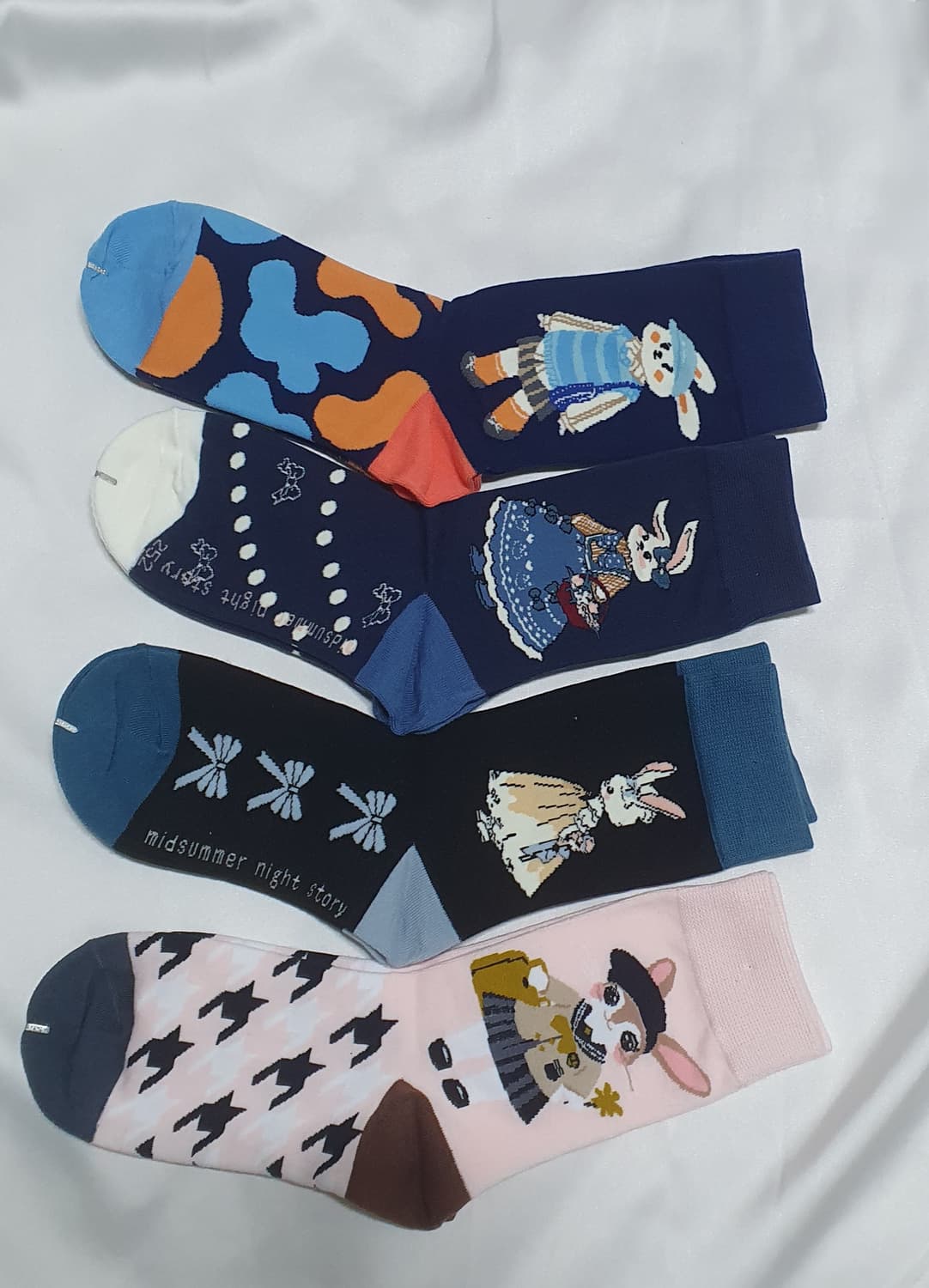 블루 네이비 핑크 토끼 도트 리본 기타 양말 상품이미지1