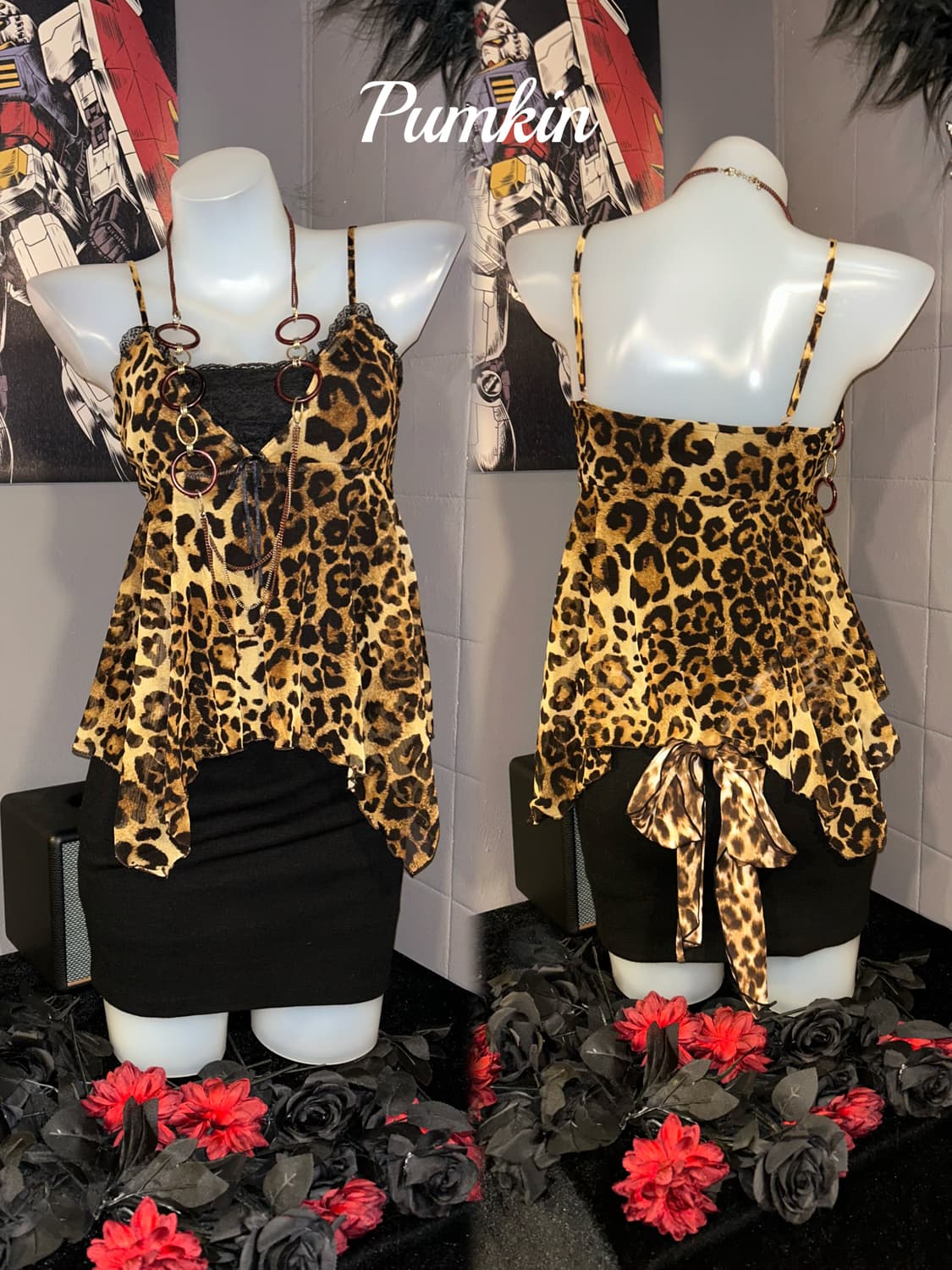 Pumpkin 펌킨 호피레이스 끈 나시 갸루y2& 상품이미지2