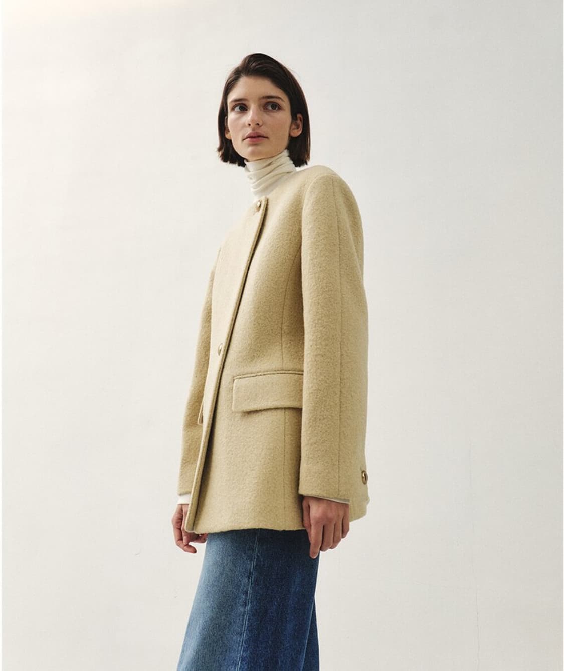 모한 노카라 부클 울 자켓 베이지 상품이미지5