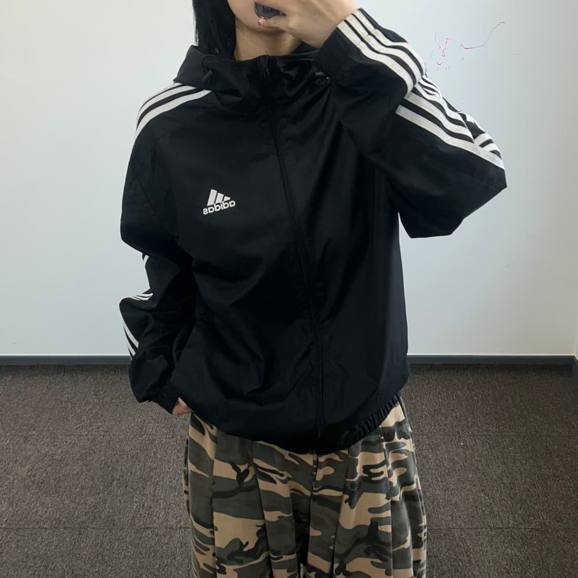 Adidas 아디다스 삼각로고 불랙 후드 바람막이 상품이미지3