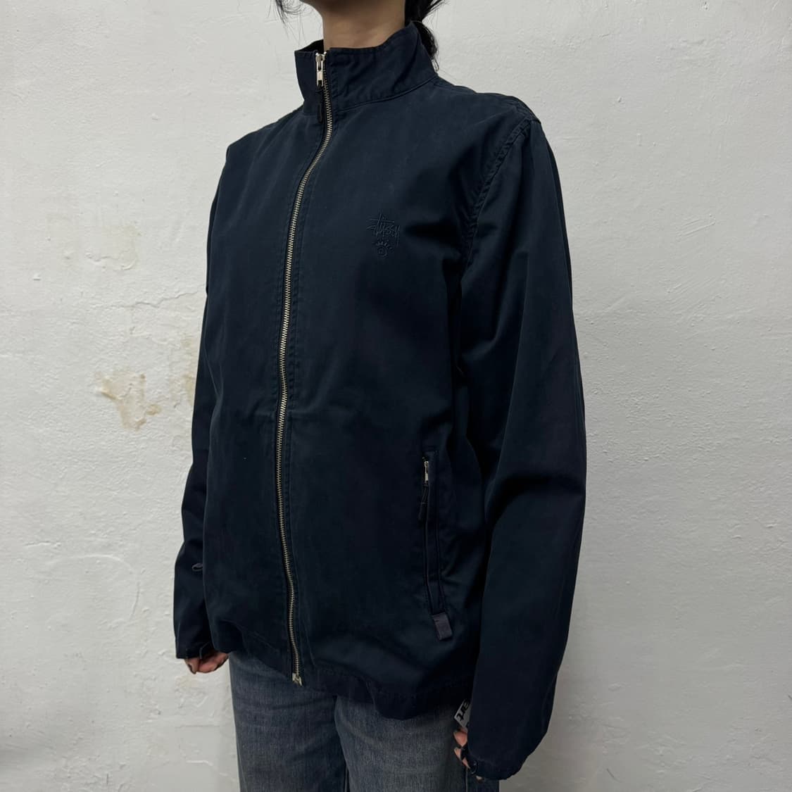 스투시 다크네이비 스탁 자수로고 슬리브 매쉬 집업 하이넥 블루종 자켓 상품이미지1