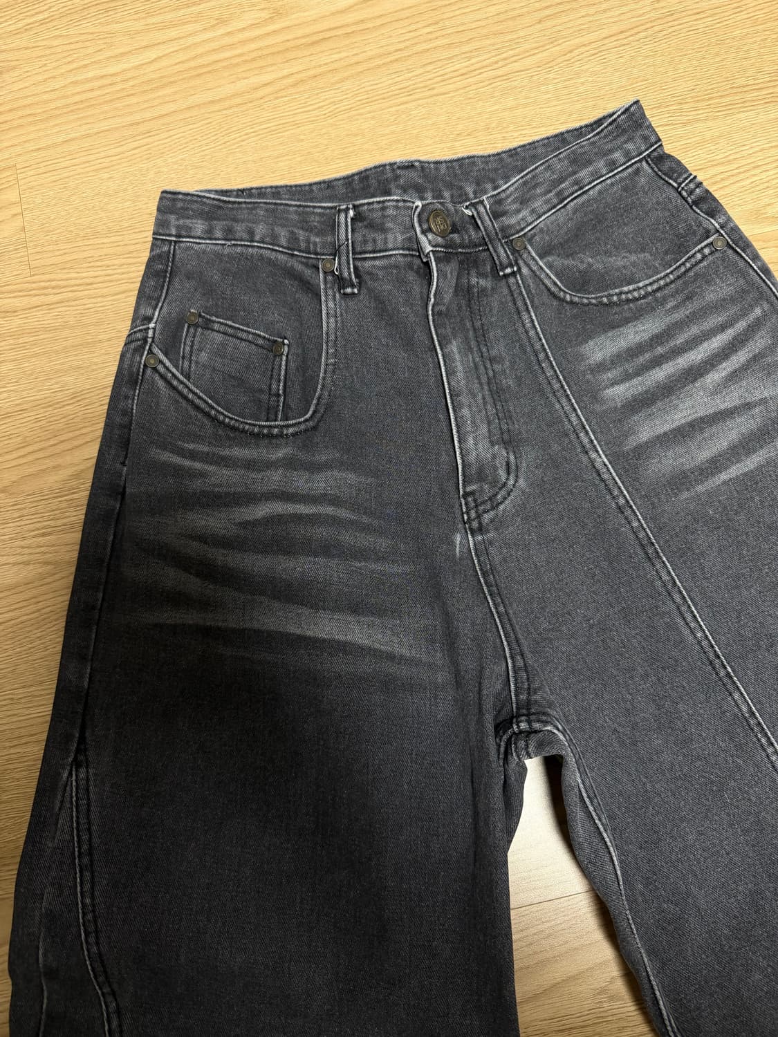 Dnsr 바지 웨이브 드롭 데님 블랙 상품이미지2