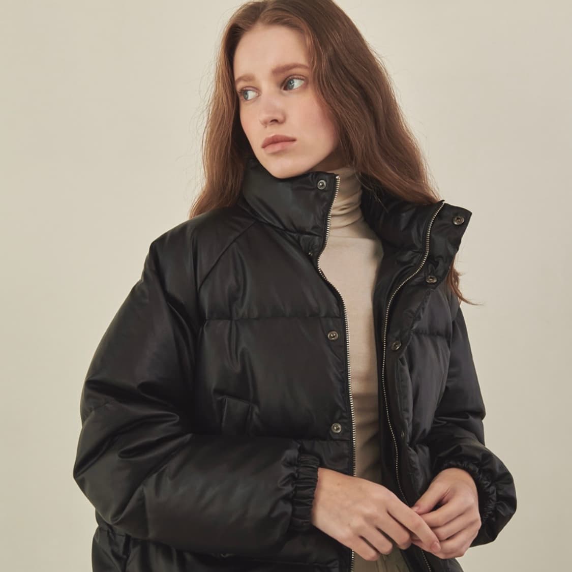 론론 레더 숏패딩 블랙 free 상품이미지1