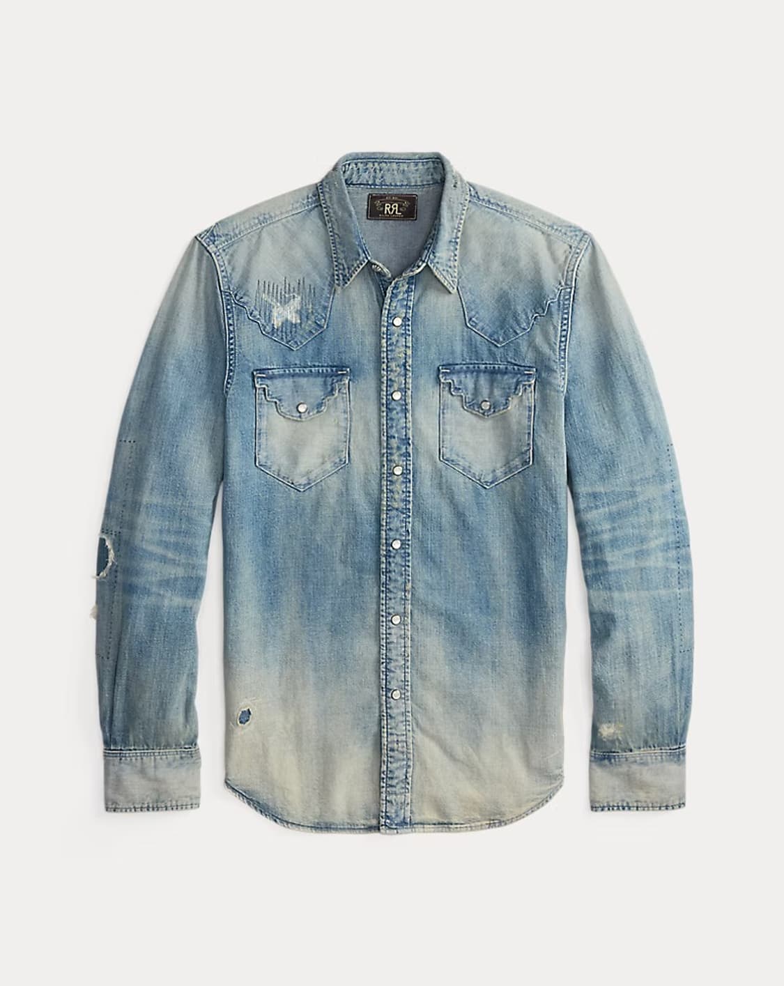 RRL 슬림핏 리페어 데님 웨스턴 셔츠 상품이미지1