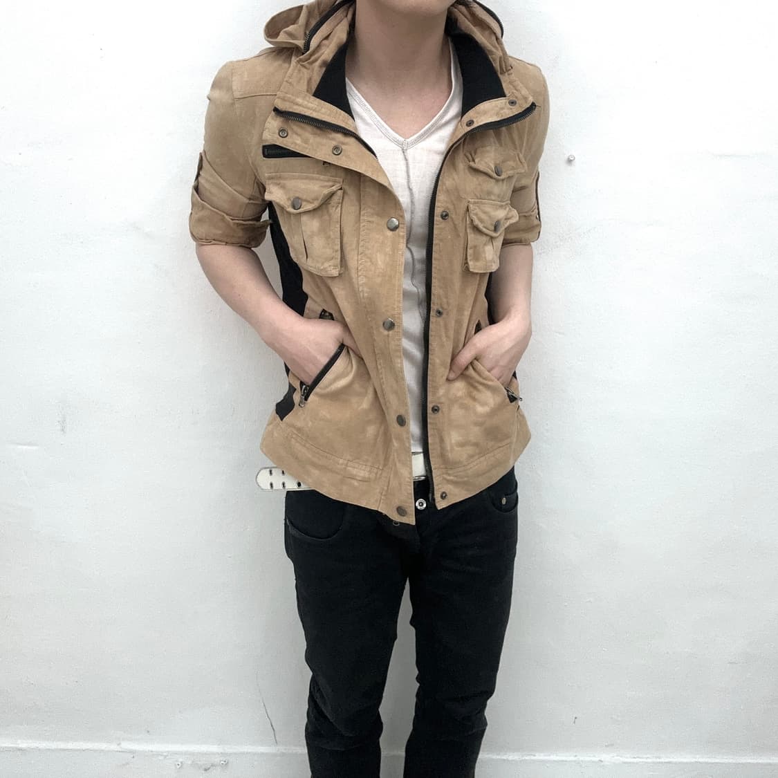 Semantic design beige washed hood jacket 상품이미지1