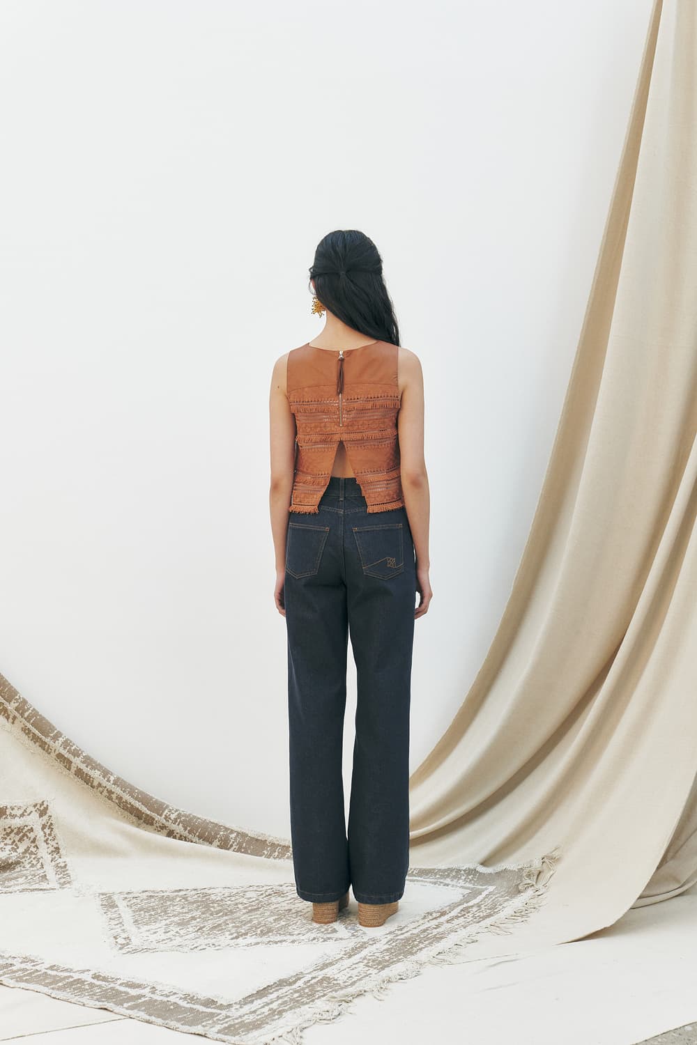 [s] KUME 쿠메 프린지 레이스 보헤미안 에스닉 민소매 나시 탑 상품이미지5