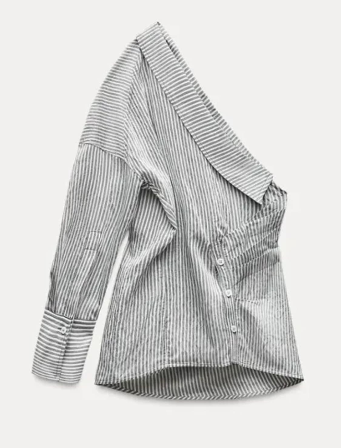 새상품 자라 ZARA 스트라이프 비대칭 셔츠탑 L 66 77 상품이미지2