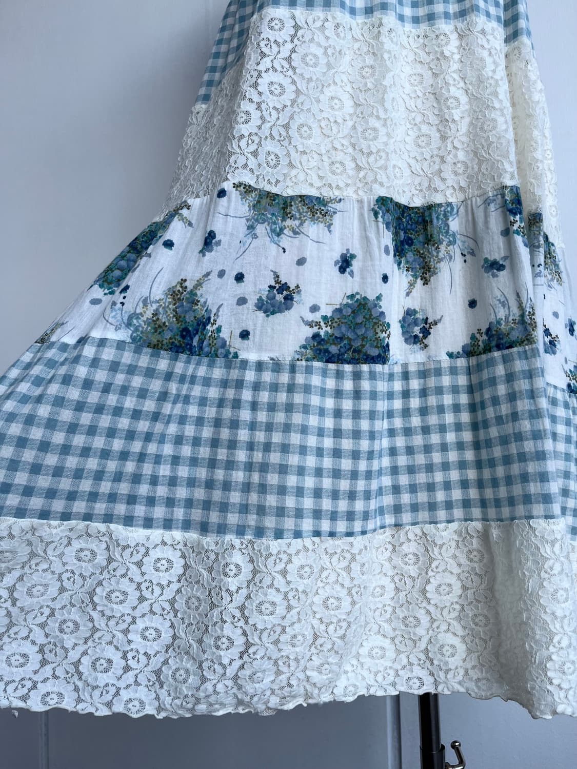 Silent Worth 블루 체크 레이스 끈 원피스 상품이미지3