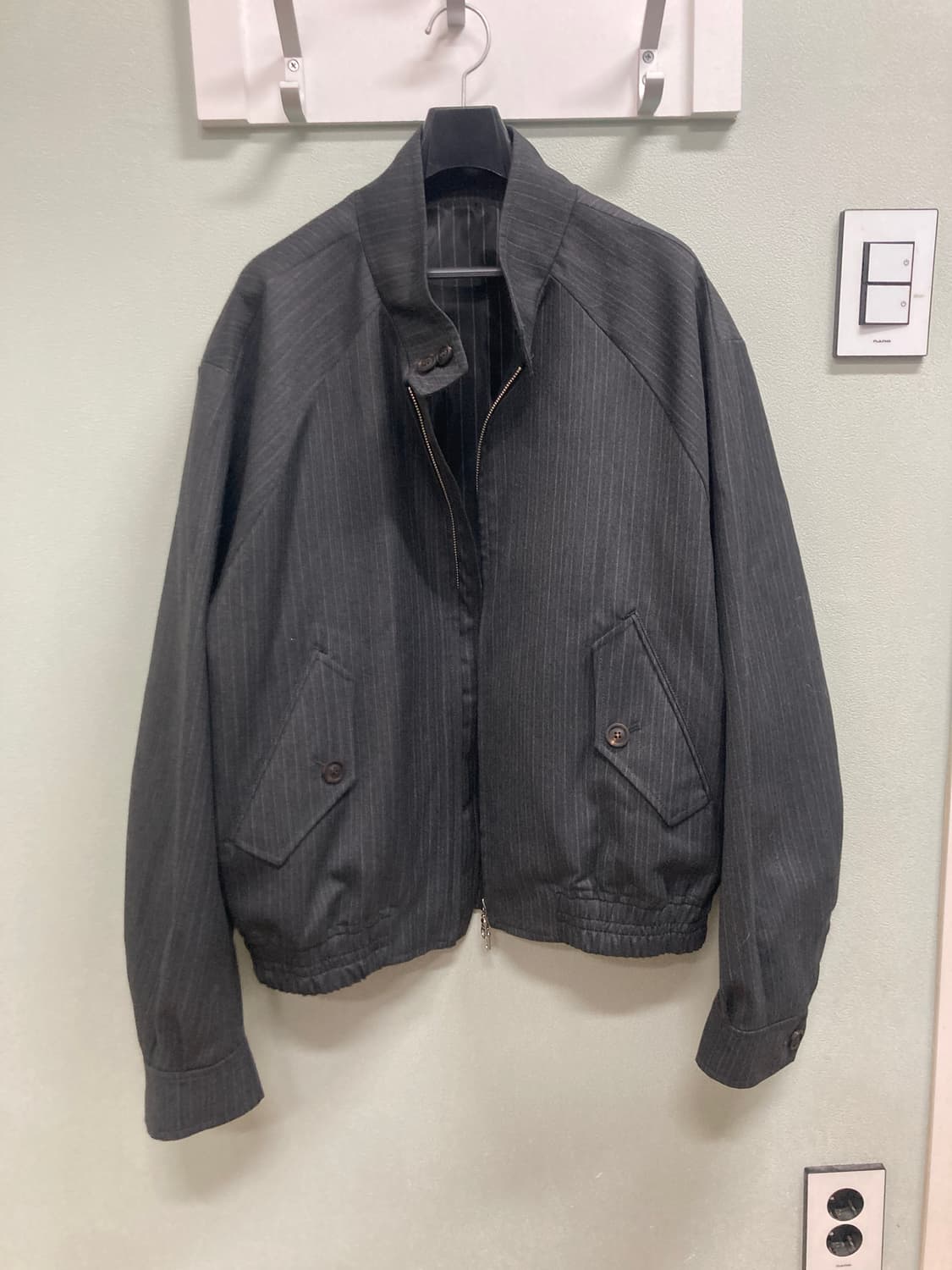 Coor 스트라이프 울 블렌드 해링턴 자켓(차콜그레이) xl 상품이미지1