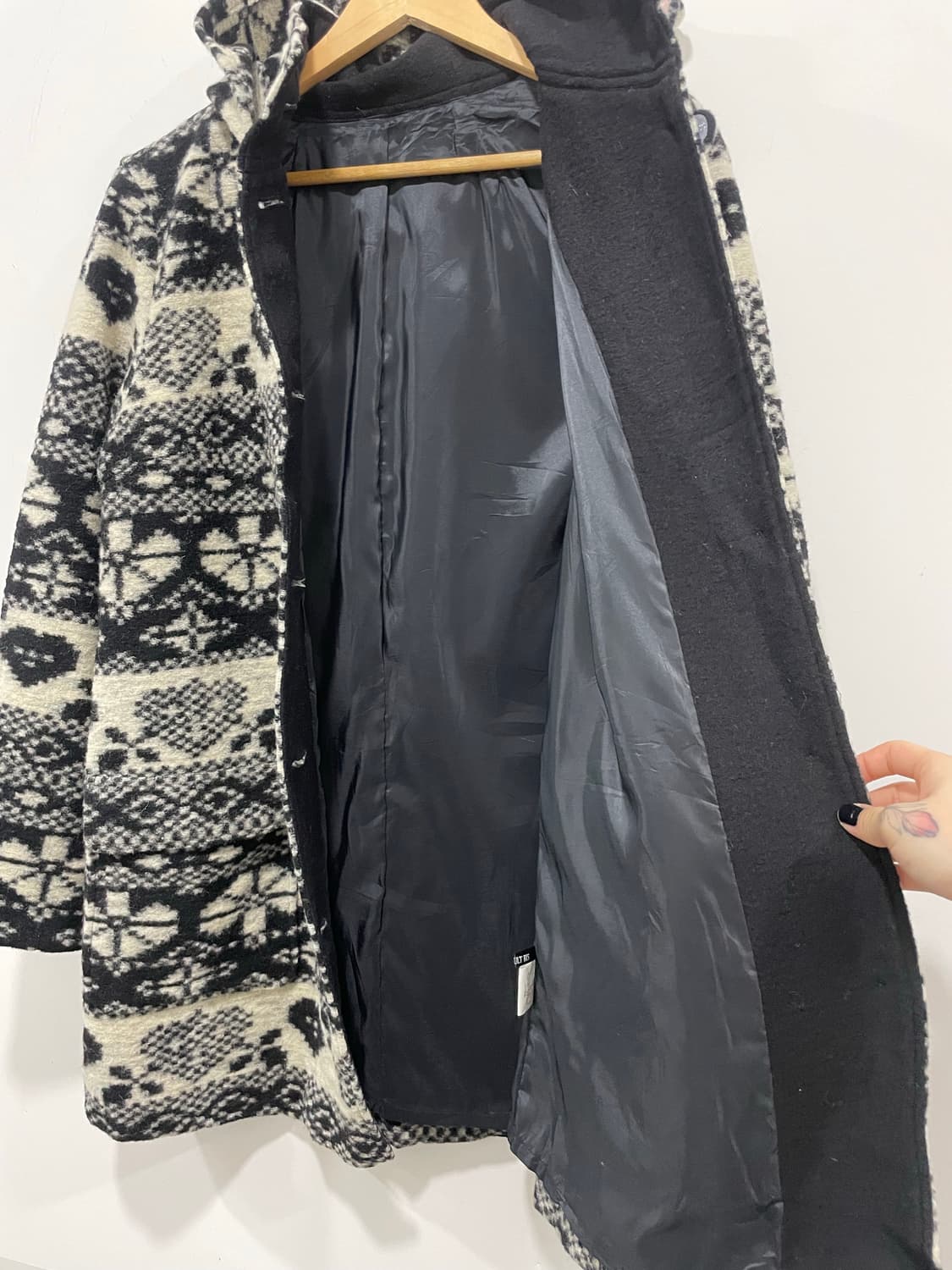 (빈티지)하트 자카드패턴 울 후드 롱 자켓 상품이미지5