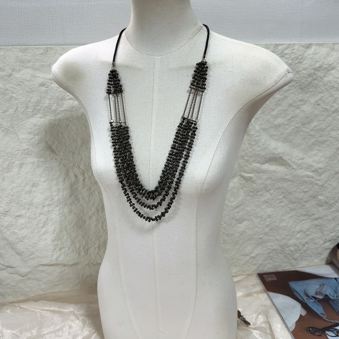 빈티지 우드 황동체인 레이어드 목걸이 상품이미지1