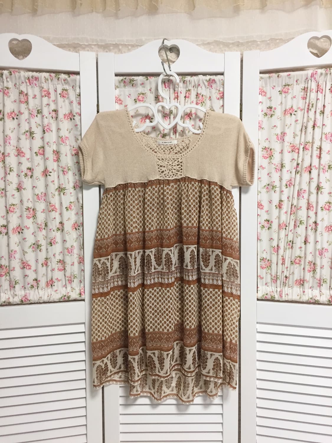 빈티지 브라운 페이즐리 반팔 블라우스 상품이미지2