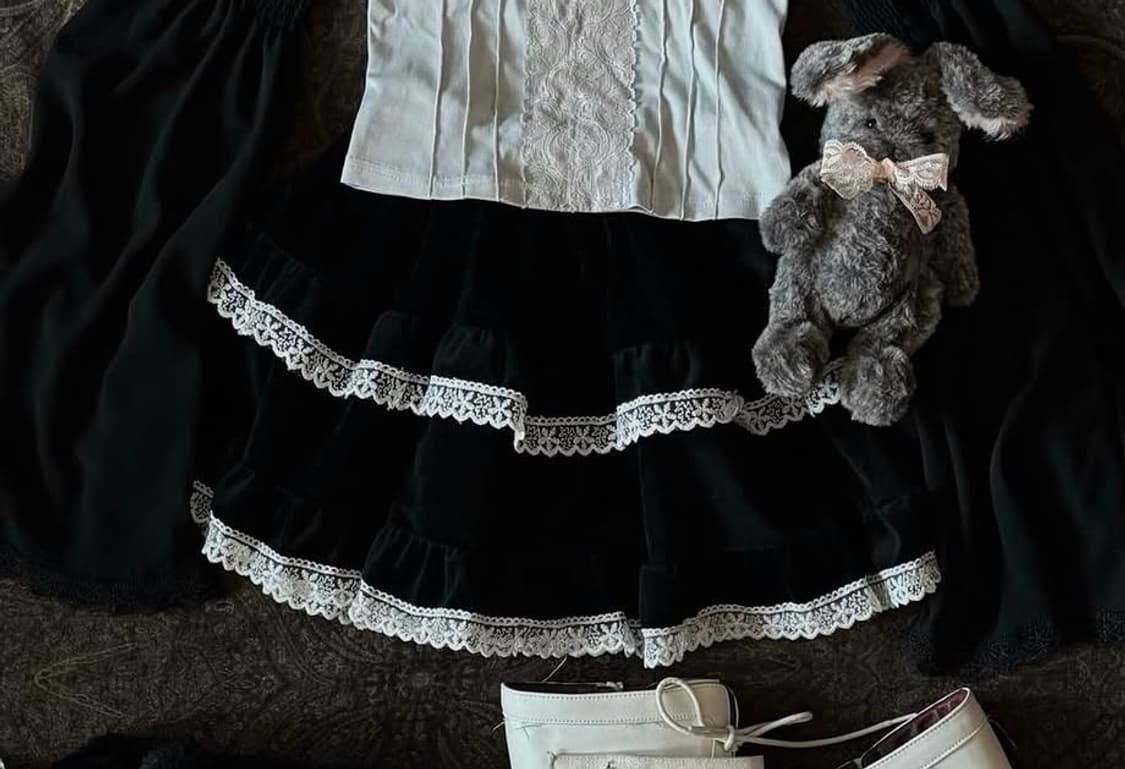 블랙화이트레이스 미니스커트 상품이미지2