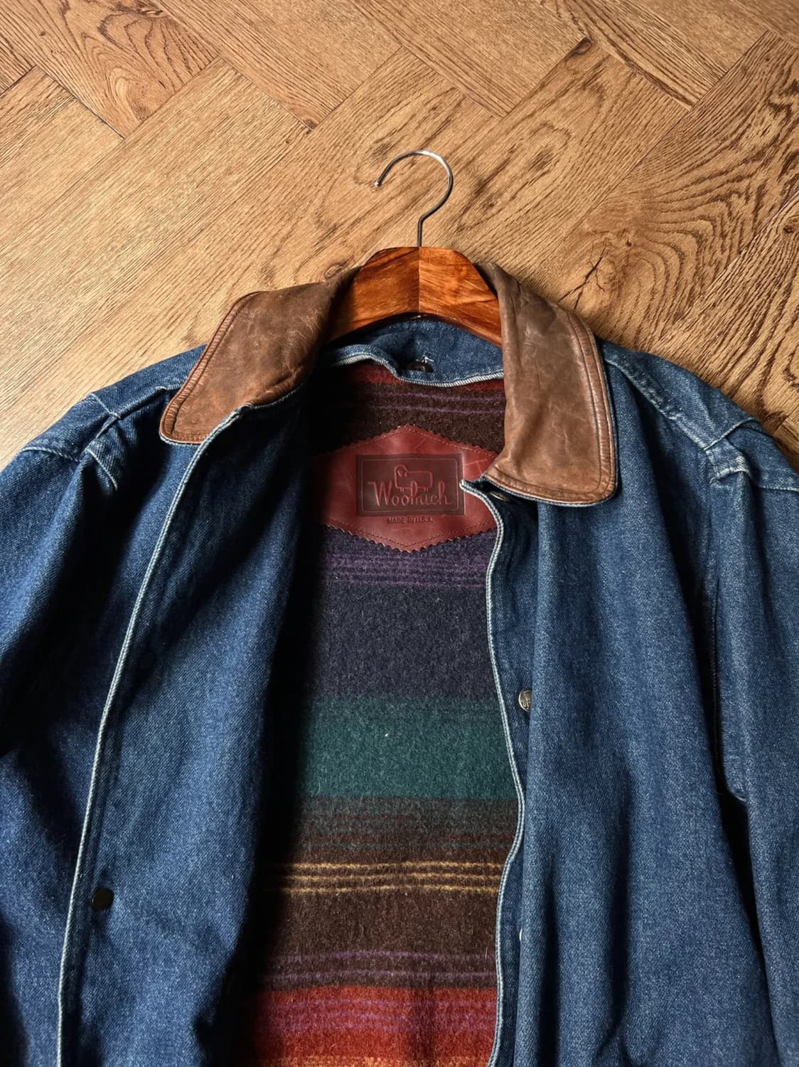 [S]90's 울리치 Made in USA 네이티브 블랭킷 데님 코트 상품이미지1