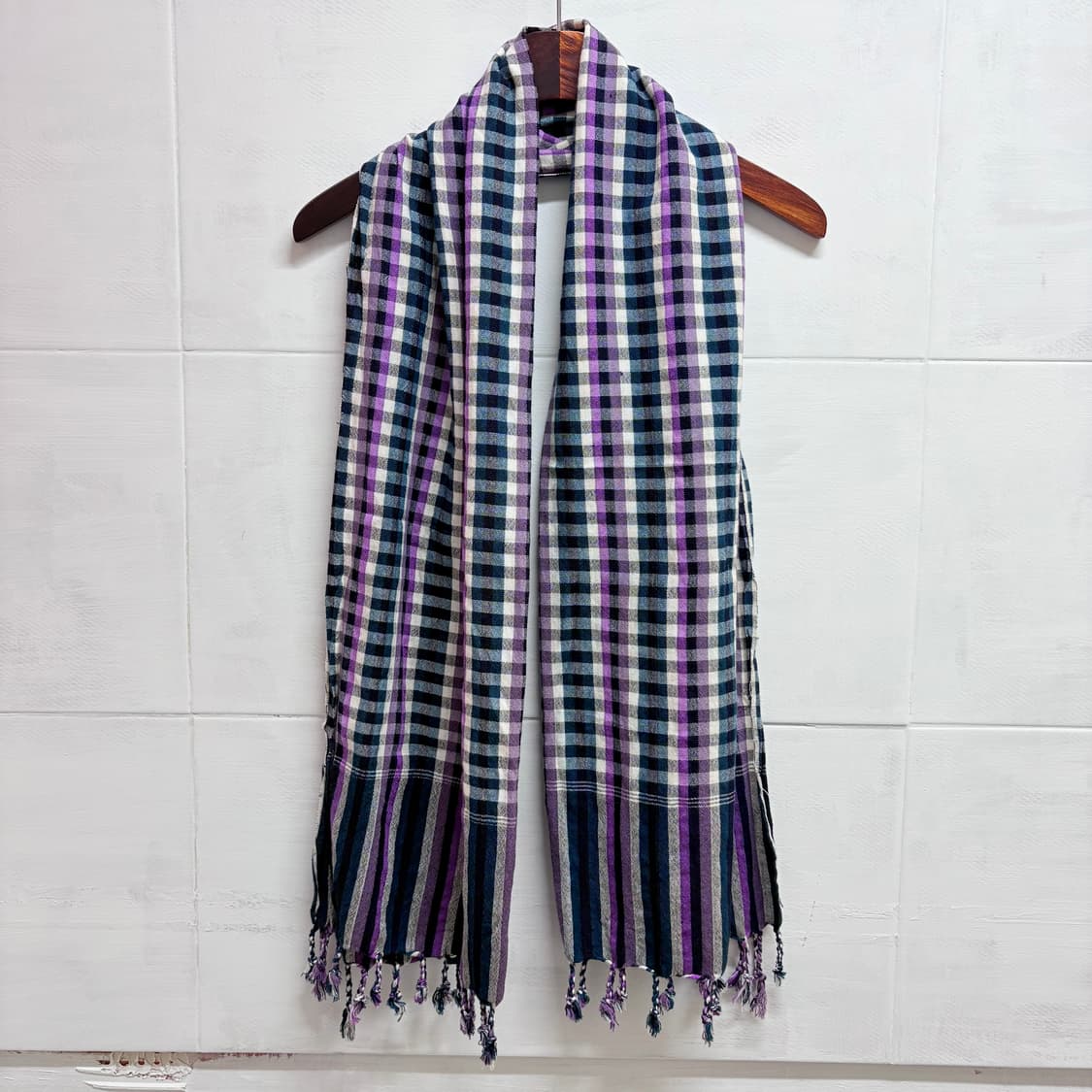 체크 스트라이프 코튼 태슬 머플러  상품이미지7