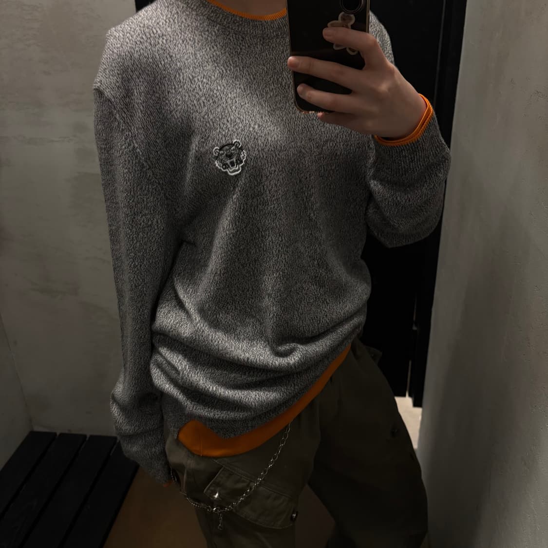 KENZO 겐조 크루넥 니트 그레이/오렌지 배색 포인트 상품이미지2