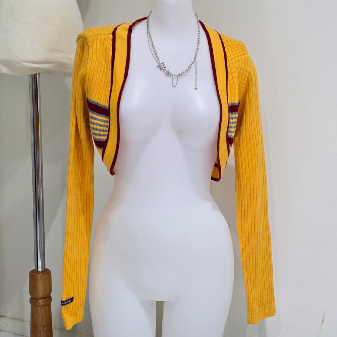 converse 컨버스 빈티지)y2k 스타 옐로우 크롭 니트 가디건 상품이미지4