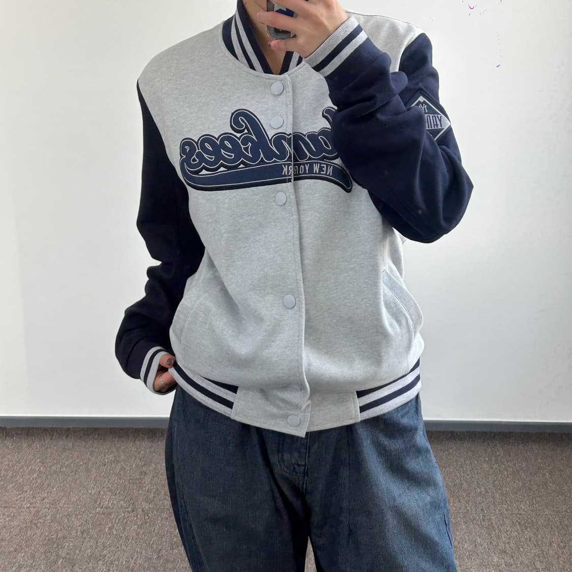 MLB 엠엘비 양키스 네이비 그레이 배색 야구점퍼 상품이미지1