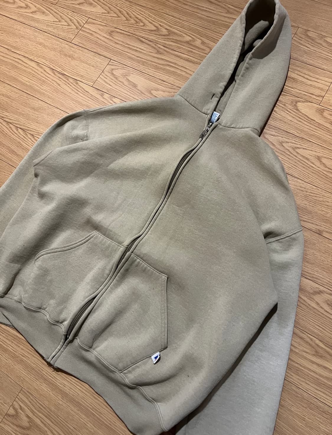 90s USA 러셀 빈티지 후드집업 탄 XL 상품이미지3