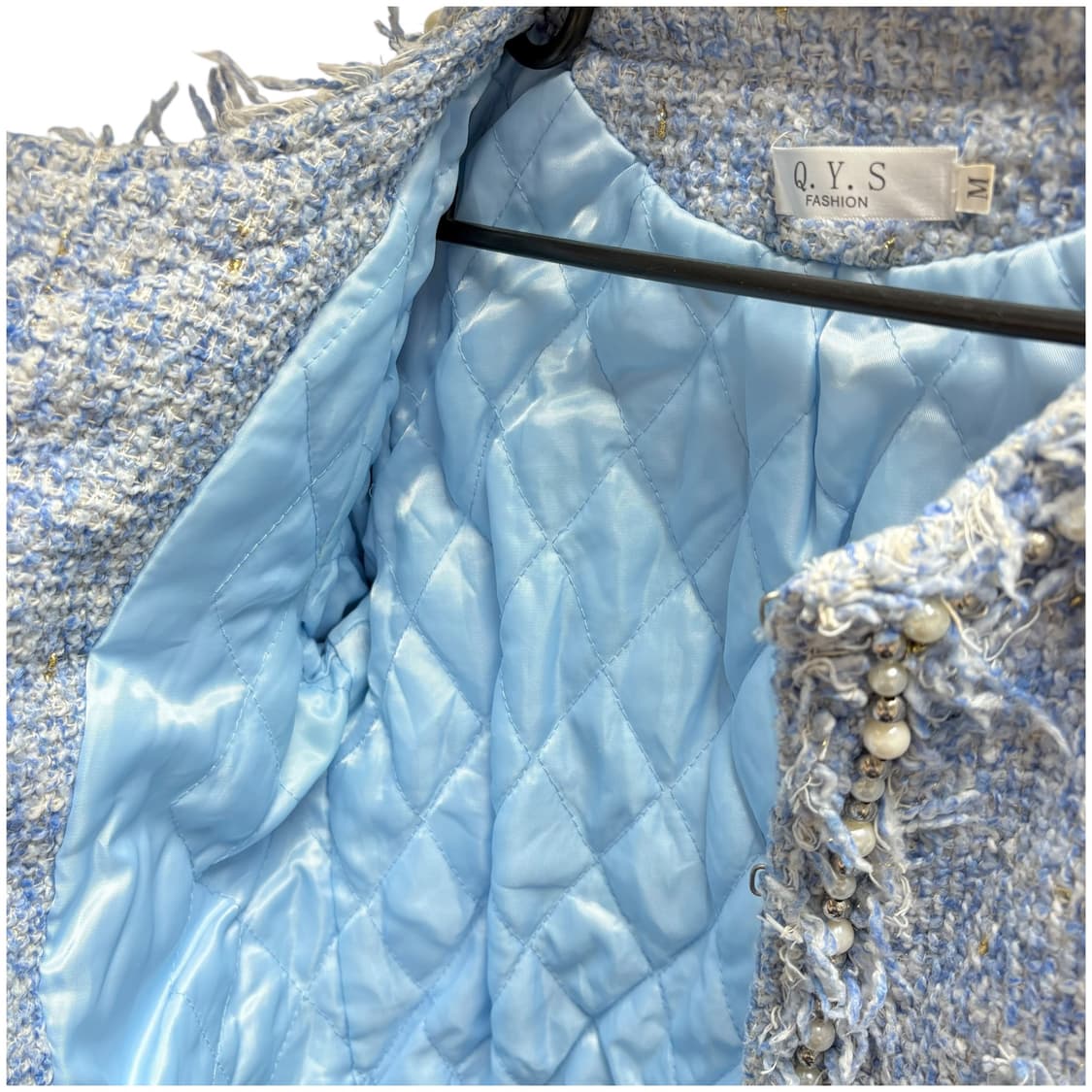 3662 하늘색 트위드 자켓 스커트 누빔 투피스세트 상품이미지6