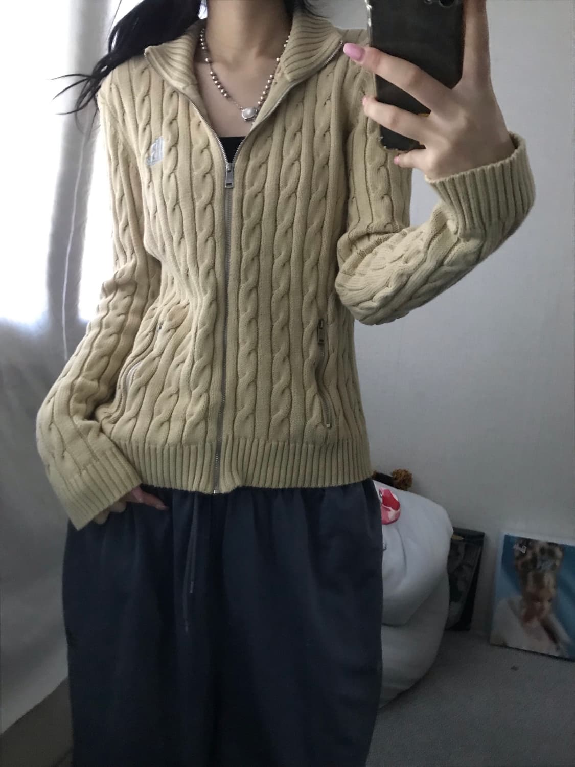 폴로 아이보리 케이블 니트집업 상품이미지5