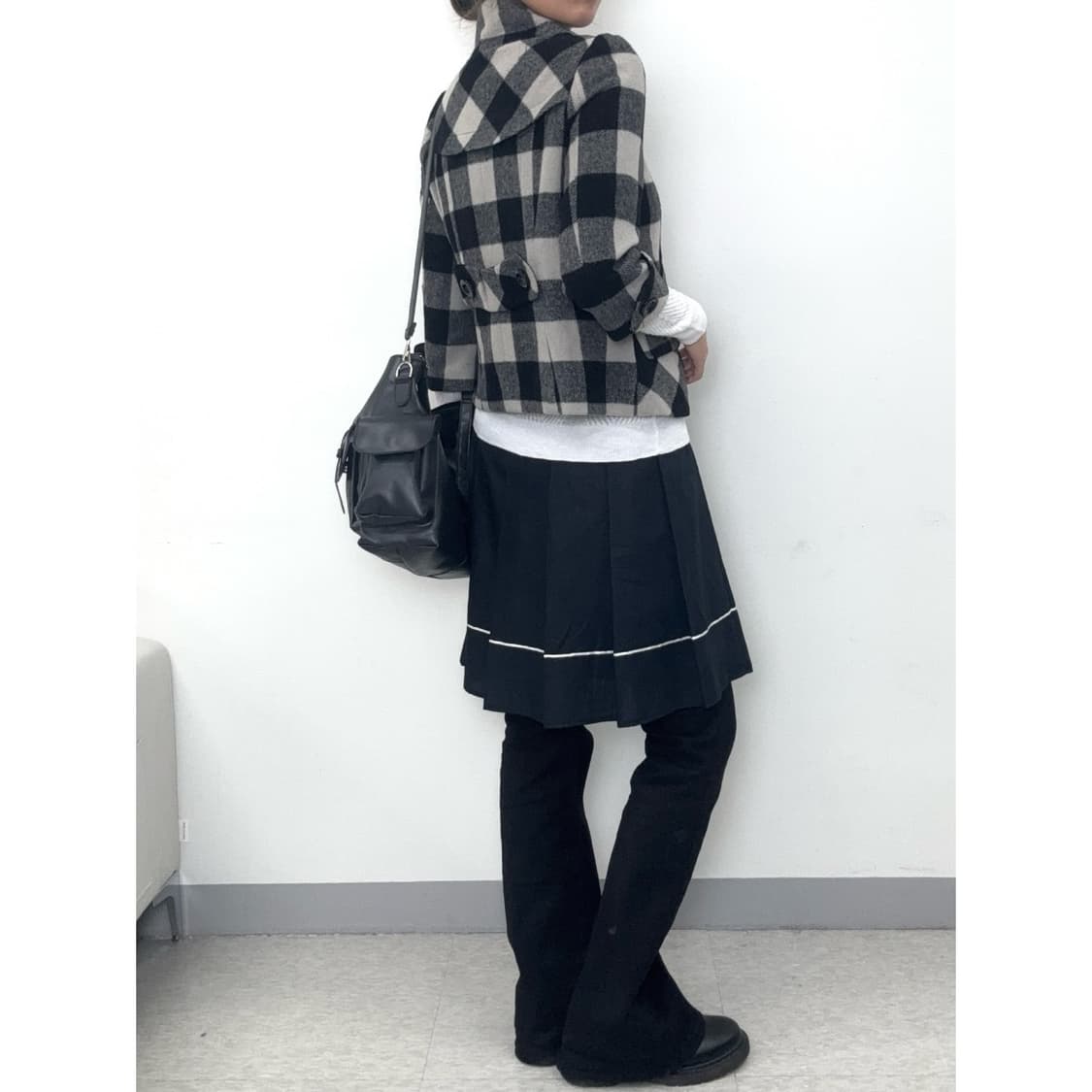 빈티지 블랙 하프 울 코트 상품이미지4