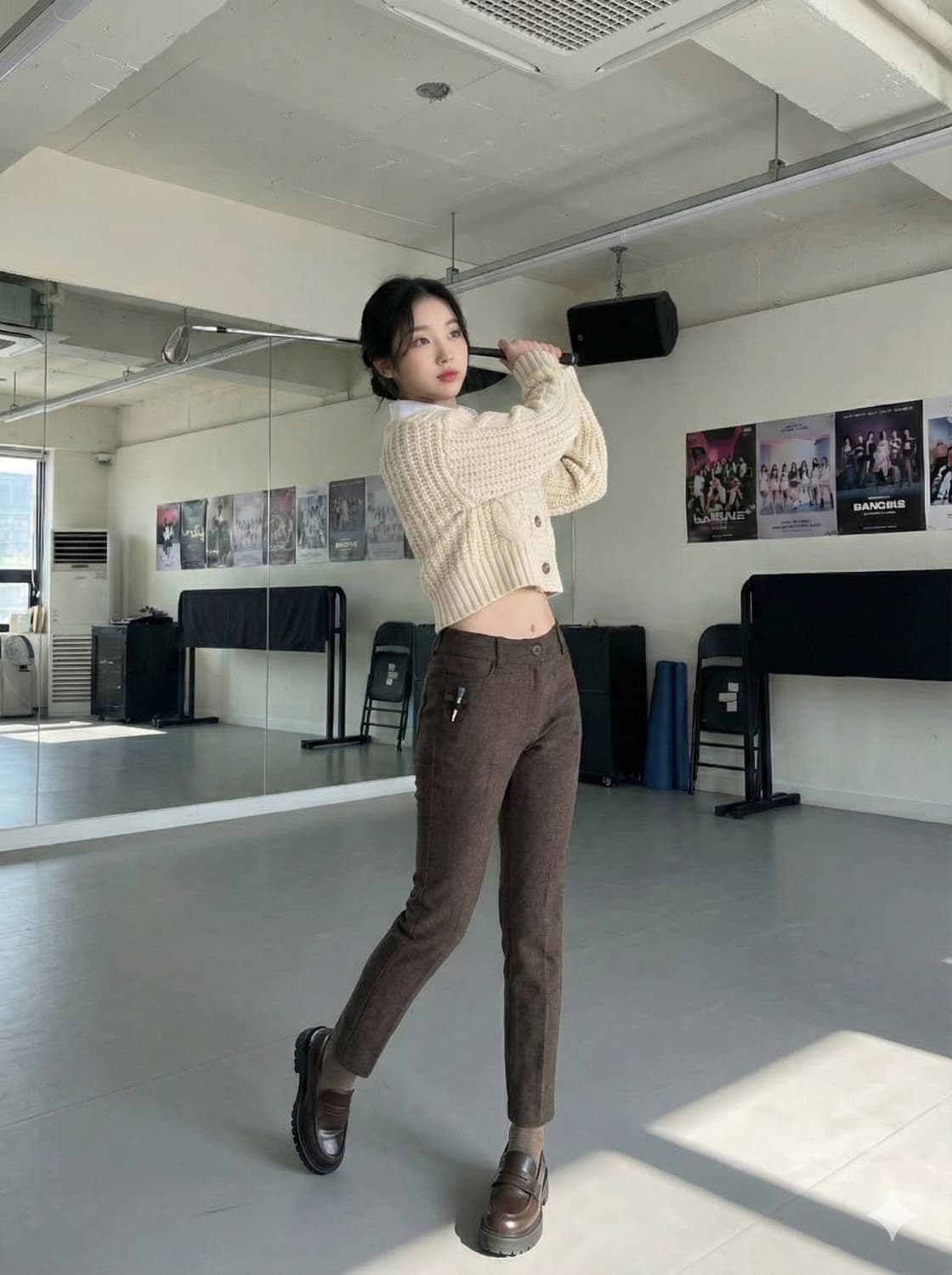 잭니클라우스 여성 멜란지 브라운 기모 골프 팬츠 상품이미지1