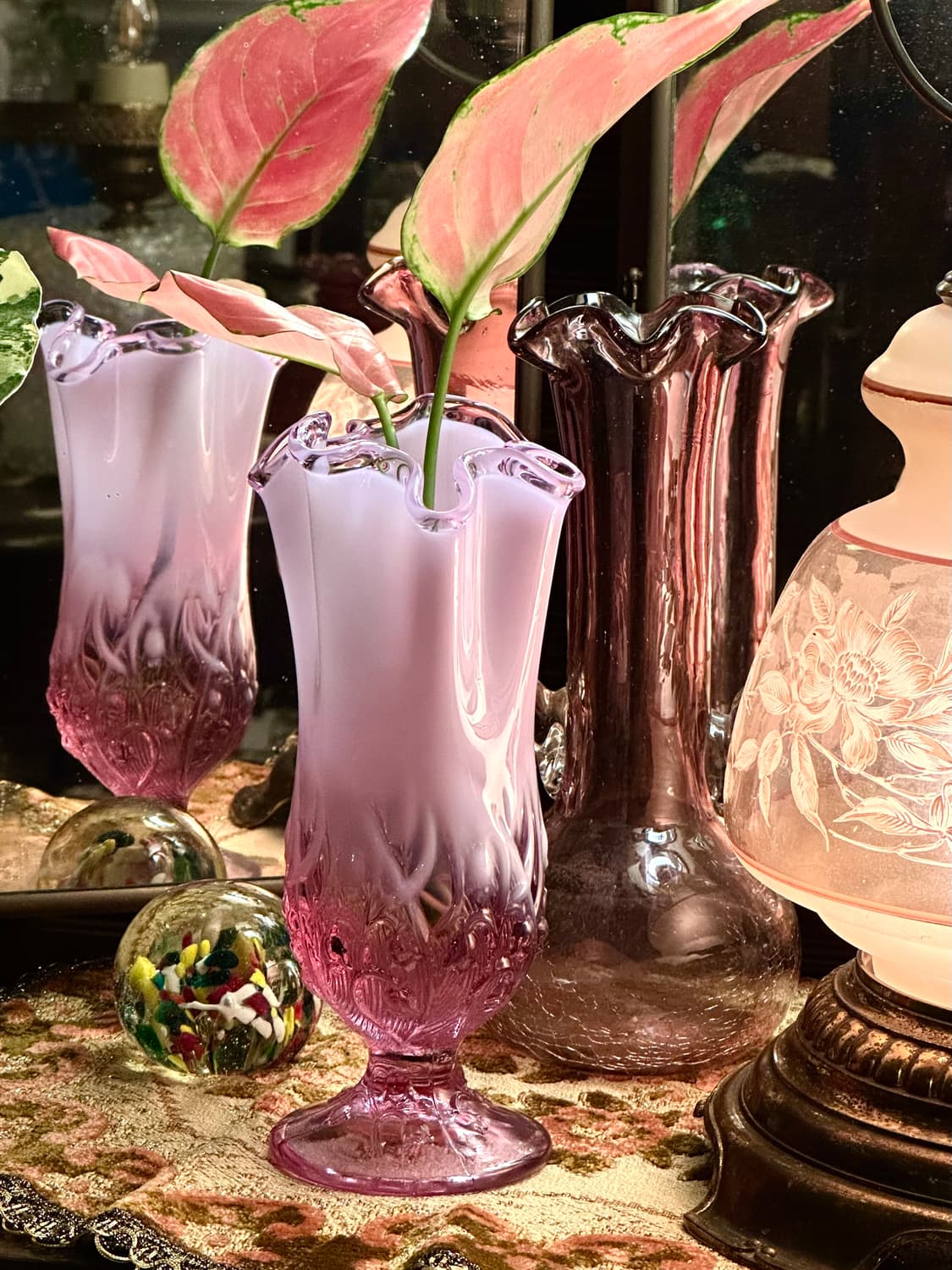 미국 빈티지 펜톤 아트글라스 핑크 오팔레센트 유리 화병 상품이미지2