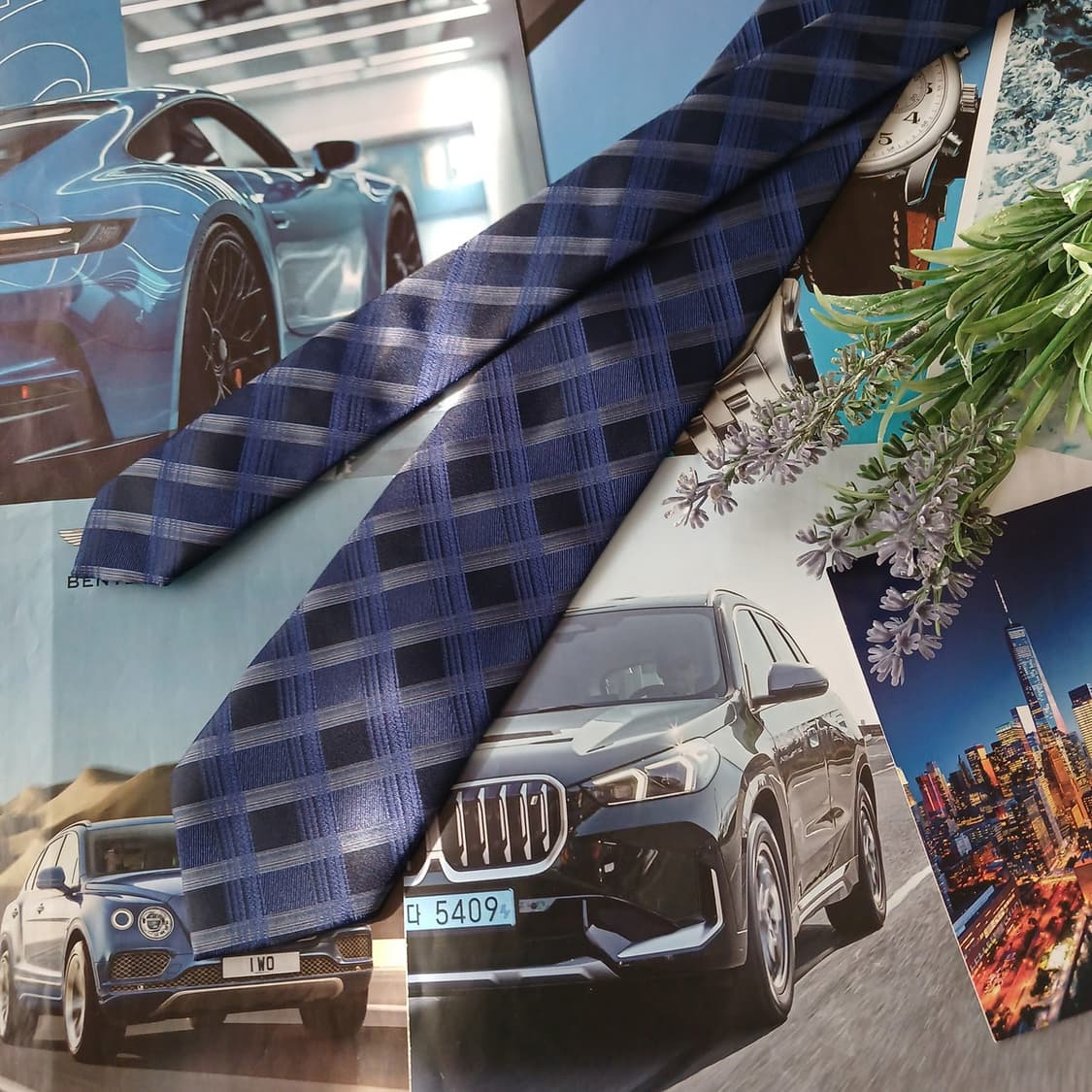 휴고보스 실크 네이비 체크 슬림 넥타이 7.6cm A+등급 A18884
 상품이미지3