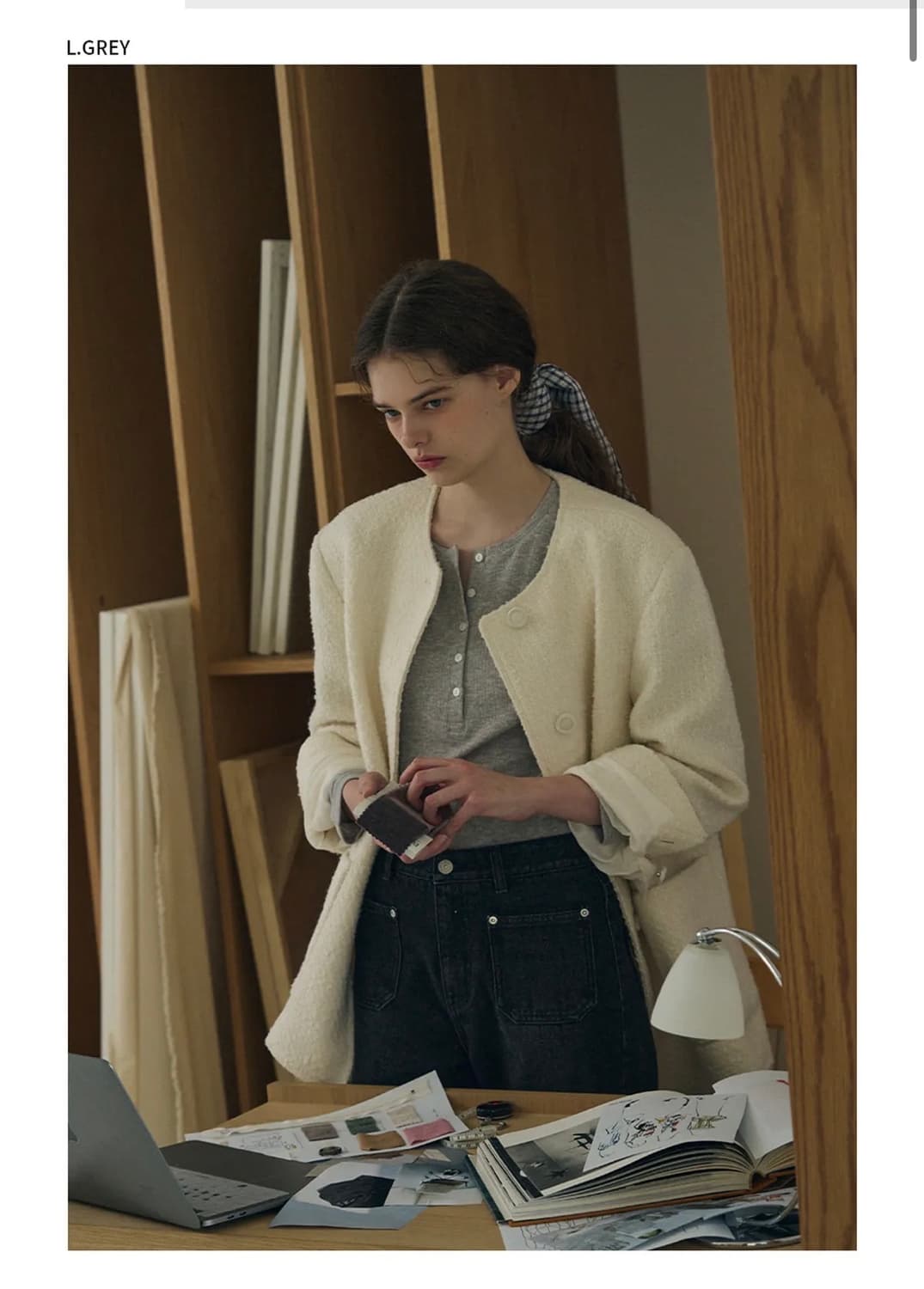 (M) 드로우핏 우먼 웨일 헨리넥 롱 슬리브 티셔츠 [L.GREY] 상품이미지3