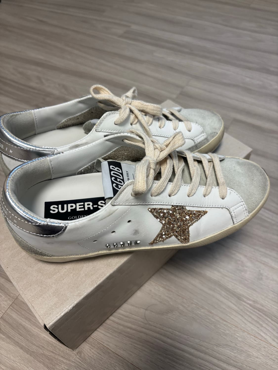 (W)골든구스 슈퍼스타 화이트골드 글리터 실버 메탈릭 레더탭 스니커즈 상품이미지9