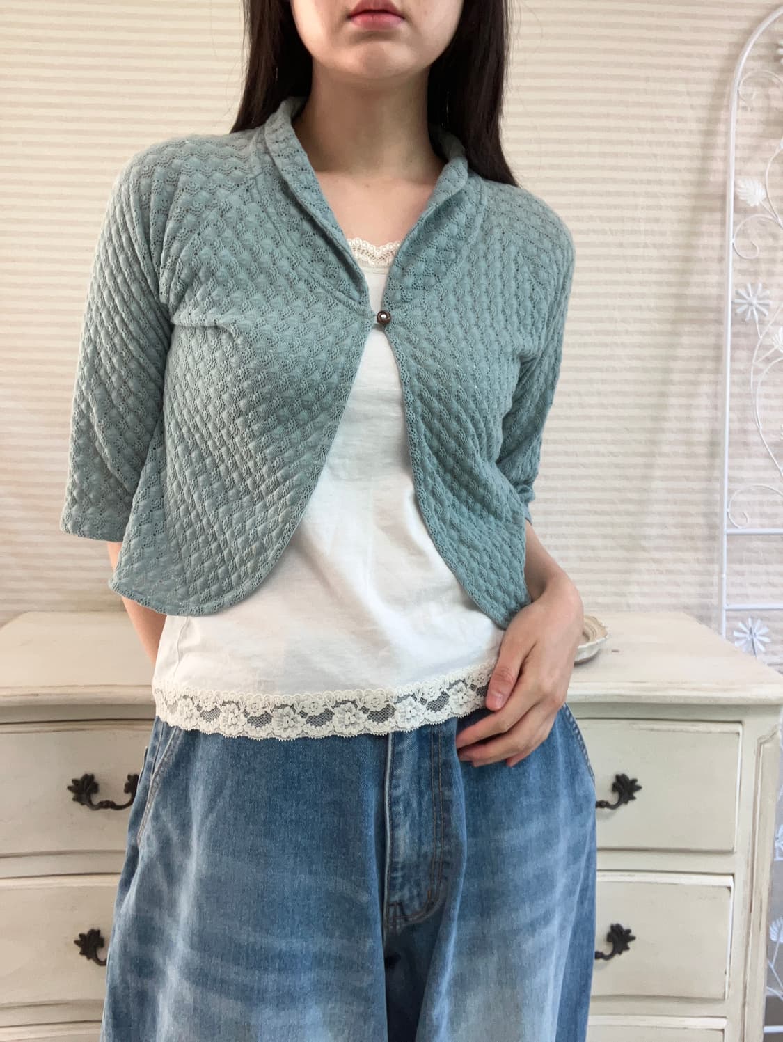 빈티지 민트 펀칭 가디건 y2k 스트릿 갸루 펑키 일본빈티지 상품이미지2