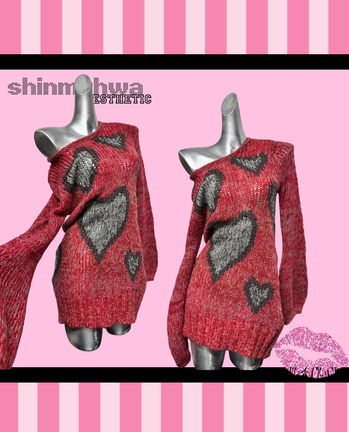 갸루 캐캐체 하트니트 상품이미지2