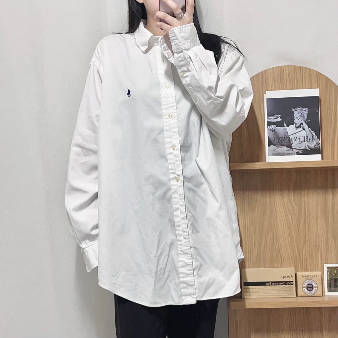 [정품] 폴로 화이트 / 네이비포니 솔리드 오버핏 셔츠 [ 17 ] 상품이미지2