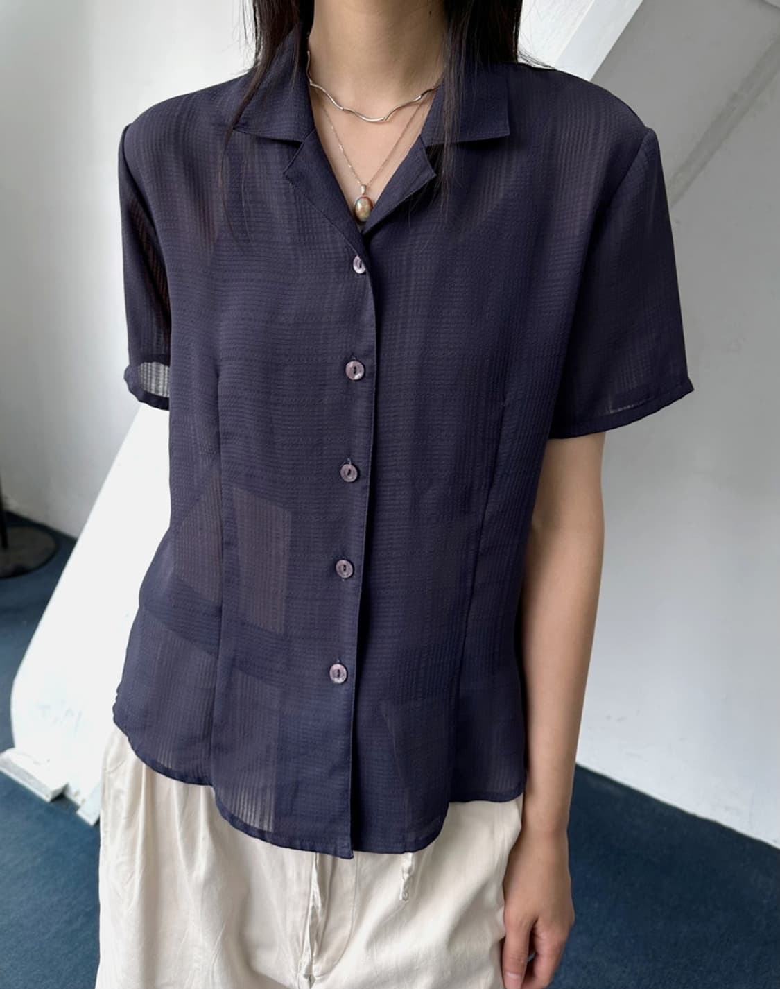 Patterned sheer loose blouse 상품이미지8