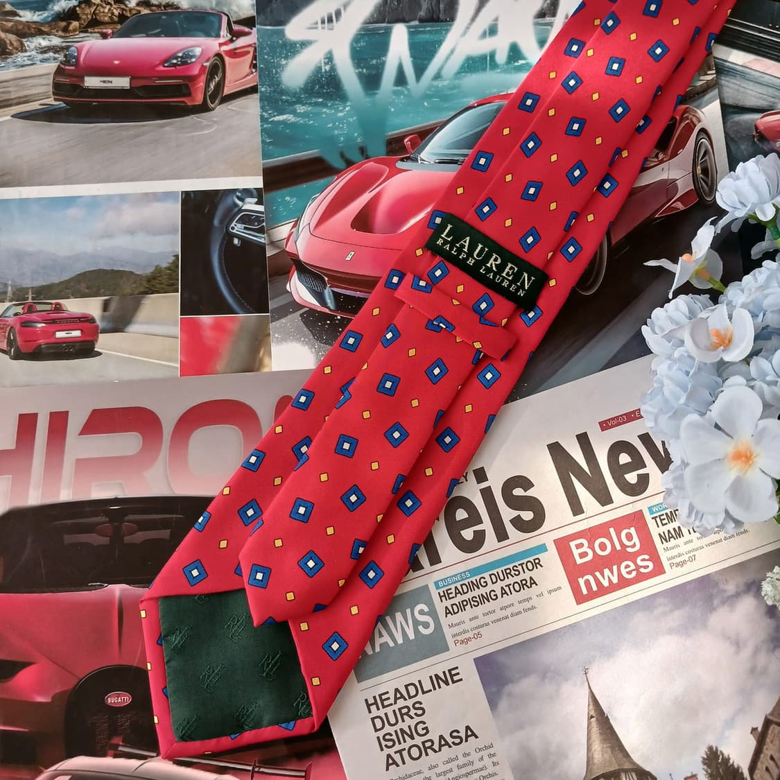 폴로 랄프로렌 실크 레드 패턴 넥타이 9cm A+등급 A19328 상품이미지9