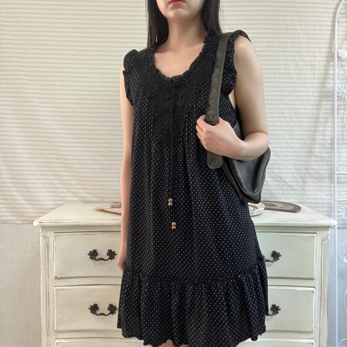 jpn vintage 블랙 도트 레이스 원피스 y2k 스트릿 갸루 펑키 상품이미지3