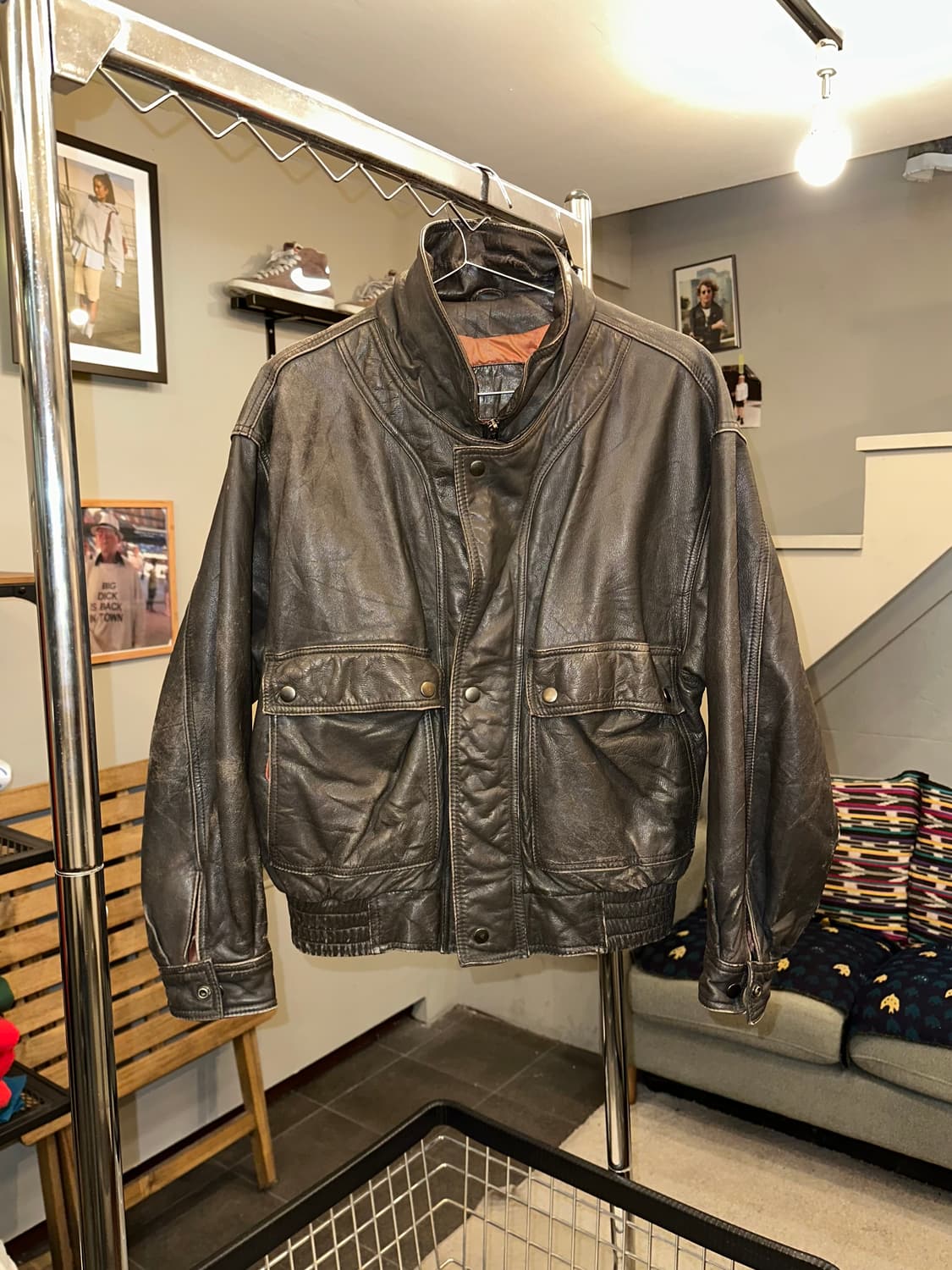 90’s Genuine leather placket bomber  상품이미지3