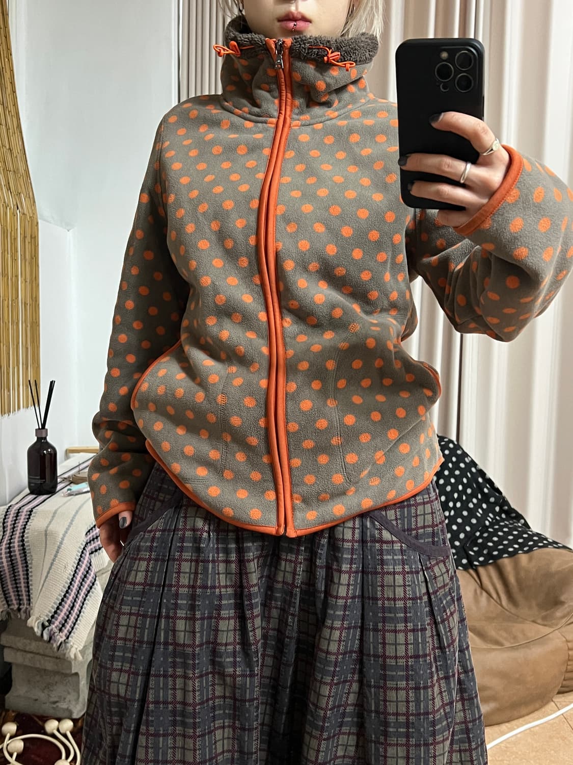 여성 하이넥 도트 후리스 자켓 상품이미지1