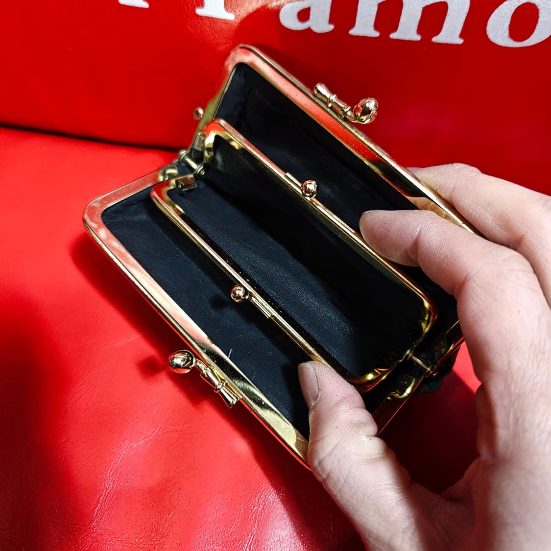 빈티지(Vintage) 그린 플라워 골든 가죽 미니 코인 지갑 상품이미지5