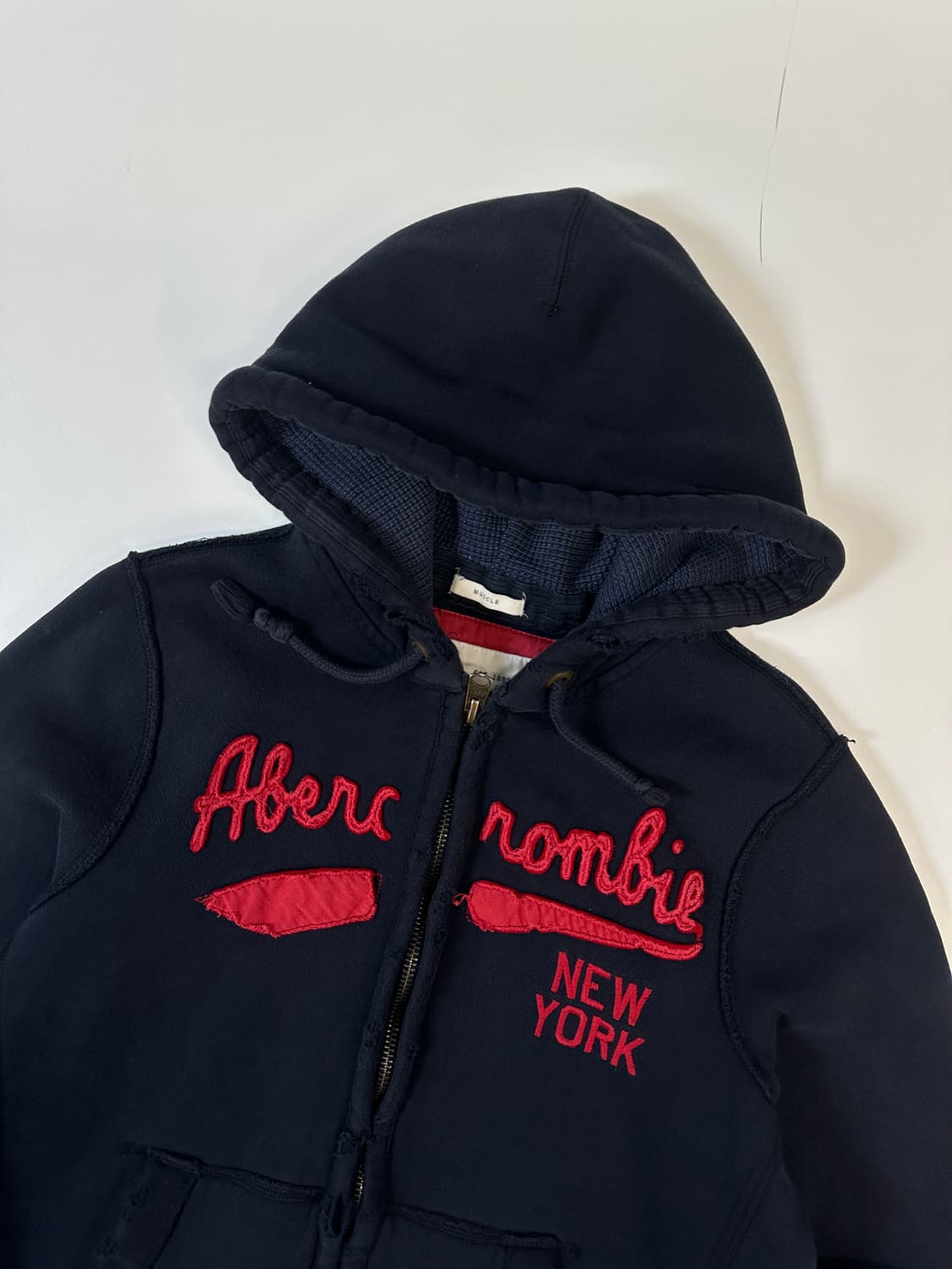 아베크롬비 데미지 스펠로고 후드집업 네이비 L 상품이미지2