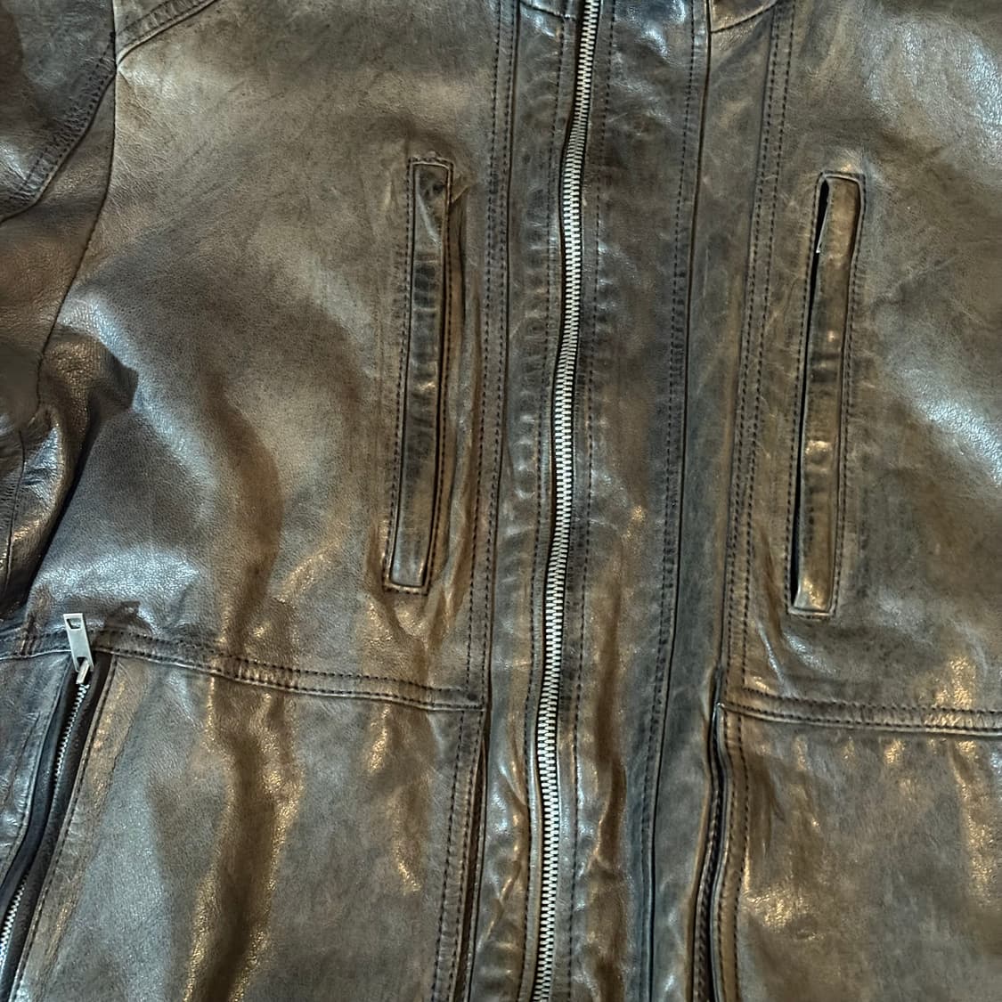 솔리드옴므 13 f/w 하이넥 히든 후드 레더 자켓 xl 판매합니다 상품이미지6